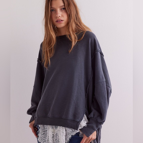 Free People Tops - We The Free Camden Black Sweatshirt Oversized NWT SZ L